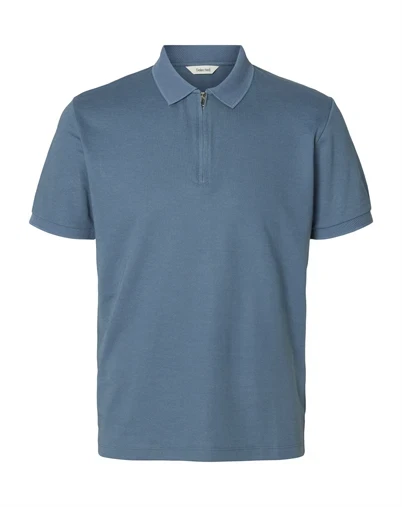 Selected - SLMFave Noos Zip Polo - Blue Mirage 